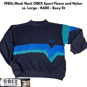 Vintage Obex Sport 80s Colorblock Mock Neck Pullover Fleece Sweatshirt L